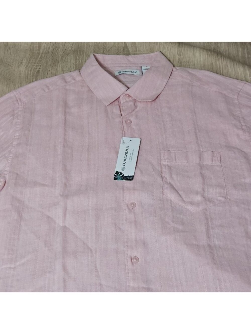 Cubavera Shirt Mens Large Pink Linen Blend Button Up Short Sleeve NWT Cruisewear